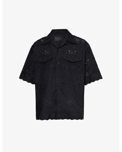 Simone Rocha Floral-embroidered Boxy-fit Cotton Shirt - Black