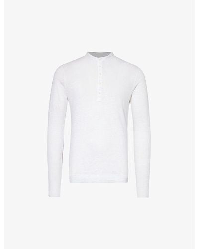 120% Lino Henley Contrast-trim Linen T-shirt - White