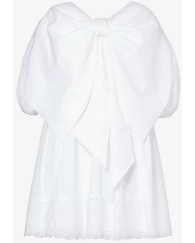Simone Rocha Bow-embellished Puff-sleeve Cotton Mini Dress - White