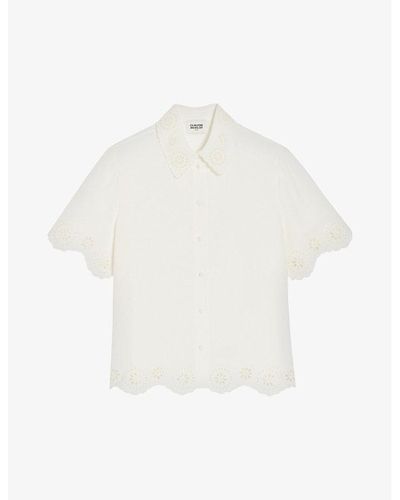 Claudie Pierlot Caresse Broderie-anglaise Short-sleeve Linen-blend Shirt - White