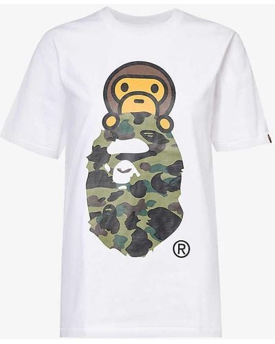 A Bathing Ape Branded-print Short-sleeved Cotton-jersey T-shirt - White