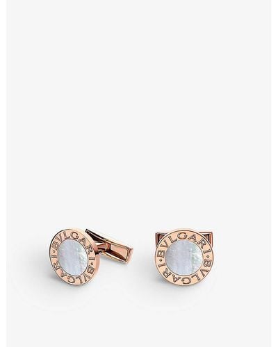BVLGARI 18ct Rose-gold And Mother-of-pearl Cufflinks - White