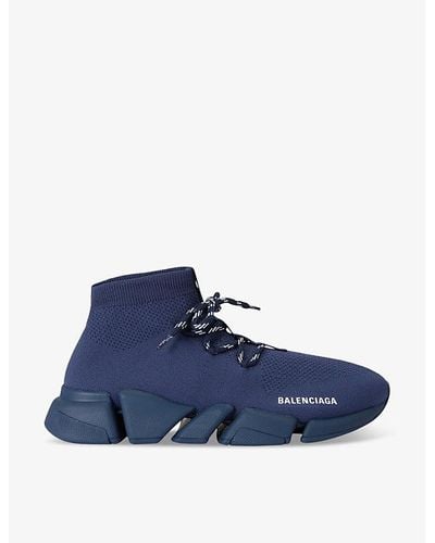 Balenciaga Speed 2.0 Lace-up Stretch-knit Low-top Trainers - Blue