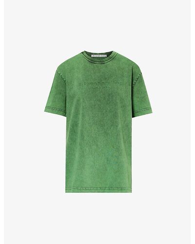 Alexander Wang Faded-wash Logo-print Cotton-jersey T-shirt - Green