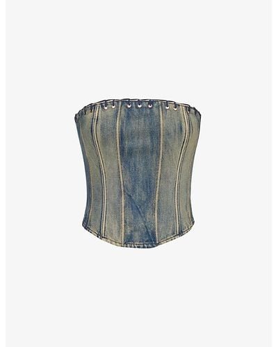 Jaded London Whipstitch Faded-wash Denim Top - Gray