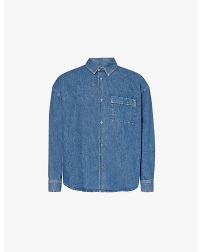 FRAME Patch-pocket Relaxed-fit Recycled Denim-blend Shirt - Blue