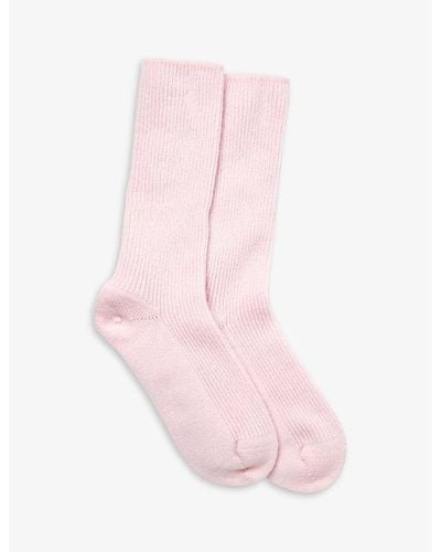 The White Company Ribbed Cashmere Bed Socks Sizes 4-7 - Pink