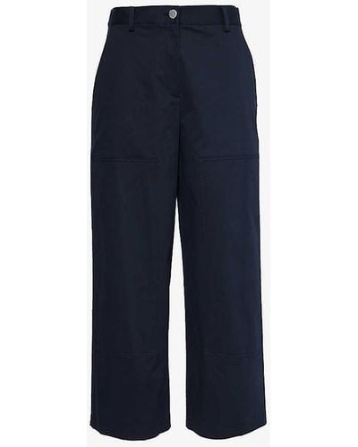 Theory Welt-pocket Wide-leg Mid-rise Stretch-cotton Trousers - Blue