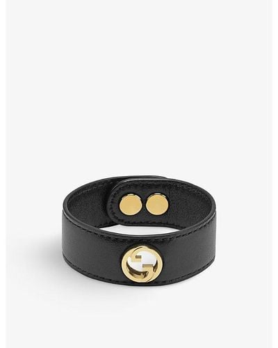 Gucci Blondie Logo Leather And Metal Bracelet - Black