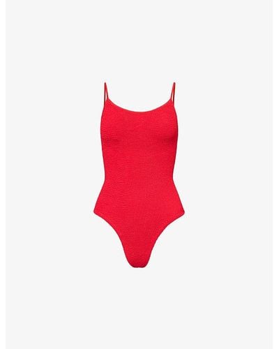 Hunza G Petra Scoop-neck Crinkle-textu Swimsuit - Red