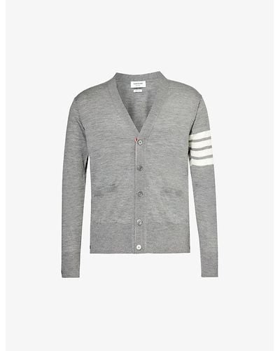 Thom Browne Four-bar V-neck Wool-knitted Cardigan X - Gray