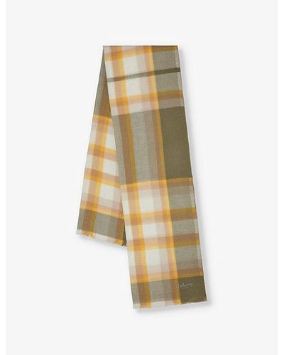 Mulberry Mega Check Embroidered Lambswool And Cashmere-blend Scarf - Natural