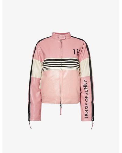 House Of Sunny The Racer Collared Faux-leather Jacket - Pink