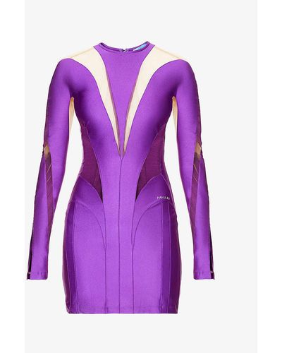 Mugler Spiral Panelled Stretch-woven Mini Dress - Purple