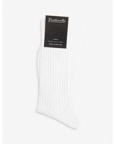 Pantherella Ribbed Cotton-blend Sock - White