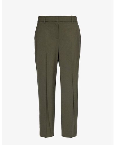 Theory Treeca Tapered High-rise Wool-blend Pants - Green