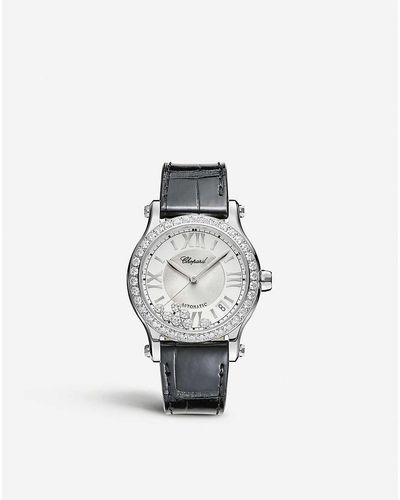 Chopard 278559-3003 Happy Sport Medium Automatic , Diamond And Alligator-embossed Leather Watch - White