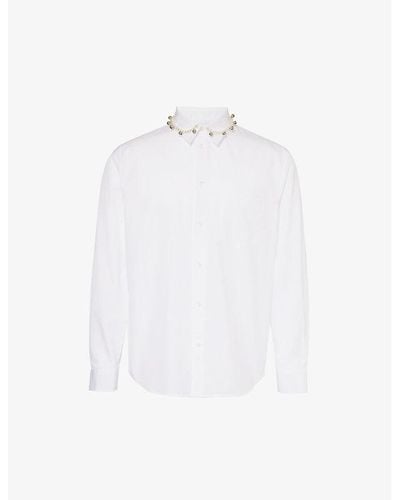 Simone Rocha Bead-embellished Straight-point-collar Cotton-poplin Shirt X - White