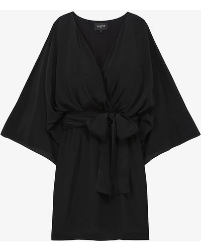 The Kooples V-neck Belted Silk-blend Mini Dress - Black