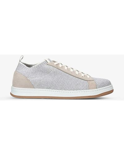 Eleventy Panelled Lace-up Knitted And Suede Low-top Trainers - White