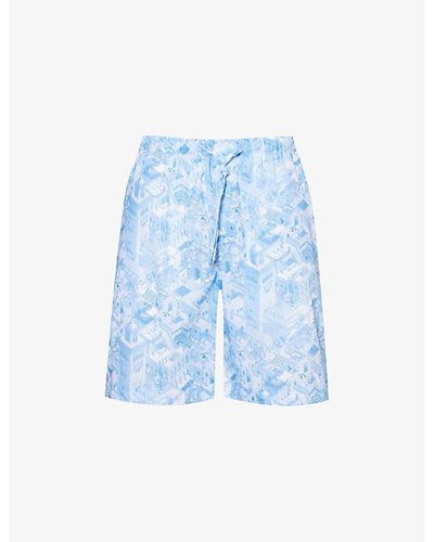 Derek Rose Ledbury Graphic-print Cotton-poplin Pajama Shorts Xx - Blue