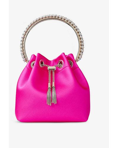 Jimmy Choo Bon Bon Crystal-embellished Satin Top-handle Bag - Pink