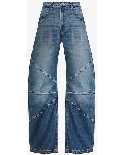 EB DENIM Frederick Brand-patch Relaxed-fit Wide-leg Jeans - Blue