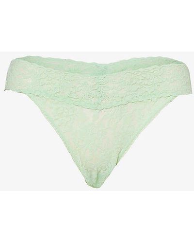 Hanky Panky Signature Floral-print Lace Thong - Green