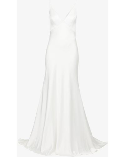 Jenny Yoo Marnie V-neck Satin Gown - White
