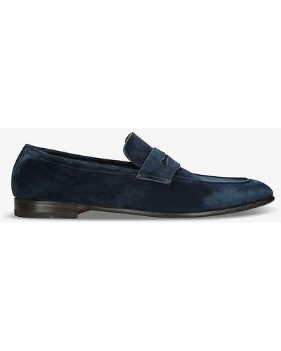 Zegna L'asola Suede Penny Loafers - Blue
