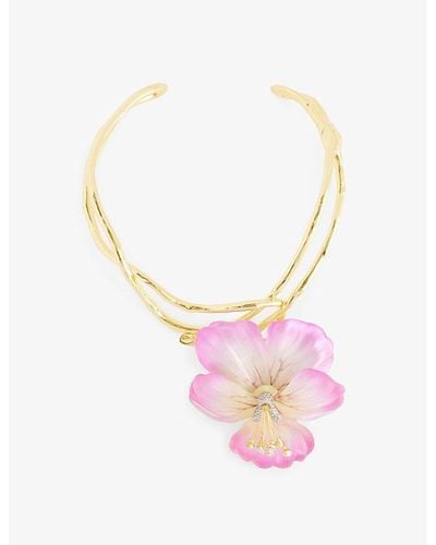 Alexis Pansy 14ct Yellow Gold-plated Brass, Lucite And Crystal Collar Necklace - White