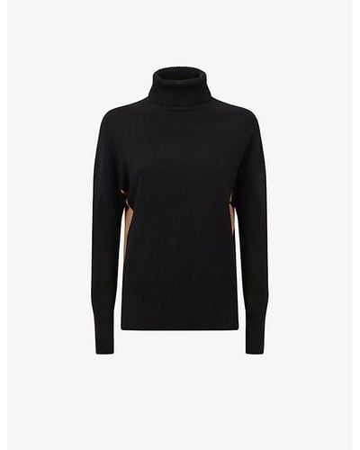 Reiss Alexis Roll-neck Contrast-panel Wool Sweater - Black
