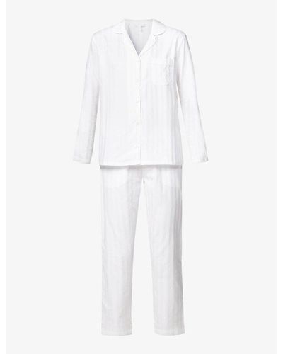The White Company The Company Striped Cotton Pajama Set X - White