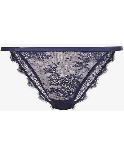 Love Stories Charlotte Floral-embroidered Stretch Recycled-polyamide Brief - Blue