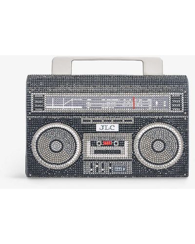 Judith Leiber Boom Box Crystal-embellished Leather Cross-body Bag - Grey