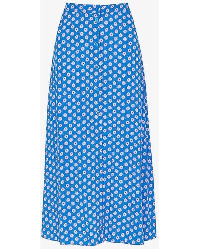 Whistles Floral-print Button-through Woven Midi Skirt - Blue