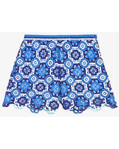 Maje Clover-motif Crochet Knitted Shorts - Blue