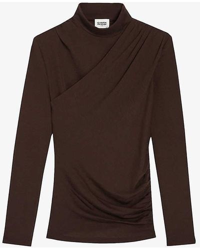 Claudie Pierlot High-neck Long-sleeved Wool T-shirt - Brown