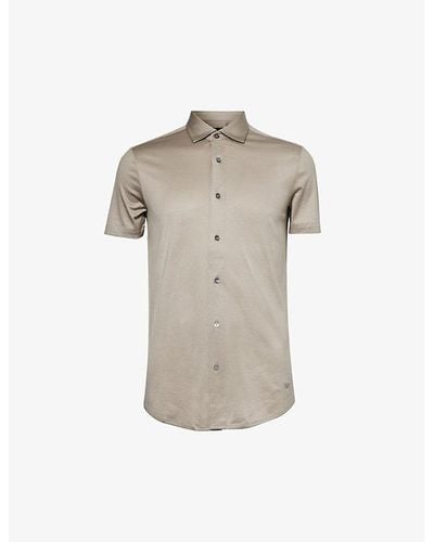 Emporio Armani Logo-embroidered Regular-fit Woven-blend Shirt - Natural