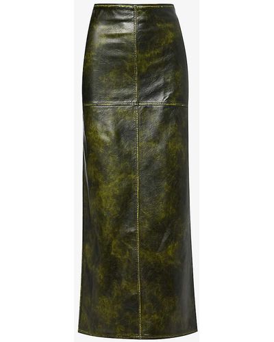 Jaded London Panelled Distressed Faux-leather Maxi Skirt - Green