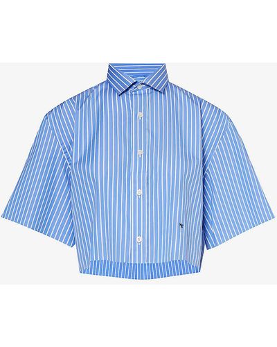HOMMEGIRLS Striped Cropped Cotton-poplin Shirt X - Blue