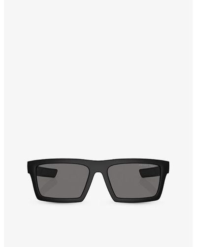 Prada Linea Rossa Ps 02zsu Rectangle-frame Injected Sunglasses - Black