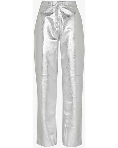 Whistles Cosmo Straight-leg High-rise Metallic-leather Trousers - White