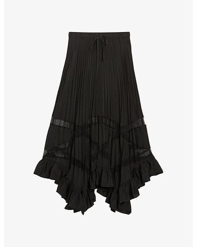 Claudie Pierlot Seloda Pleated Ruffled Woven Maxi Skirt - Black