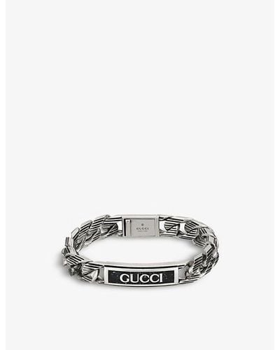 Gucci Logo-engraved Sterling And Enamel Bracelet - Metallic