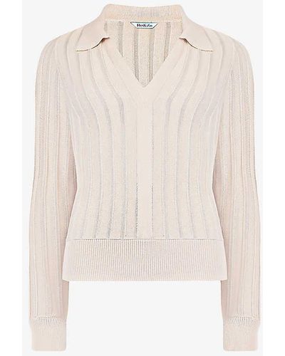 Ro&zo Collar Ribbed Knitted Top - White