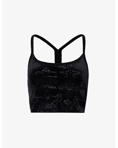 Beyond Yoga Pattern-embellished Cropped Stretch-woven Top - Black