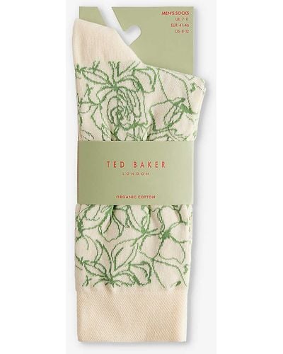 Ted Baker Sokktwl Floral-pattern Stretch-knit Socks - Green