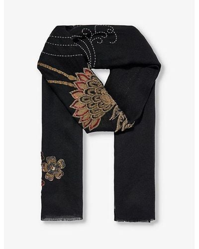 Janavi Cranes Bead-embellished Cashmere Scarf - Black