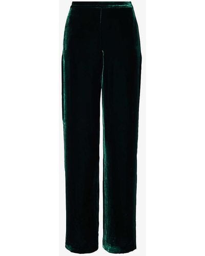 Polo Ralph Lauren High-rise Straight-leg Silk-blend Velvet Trousers - Black
